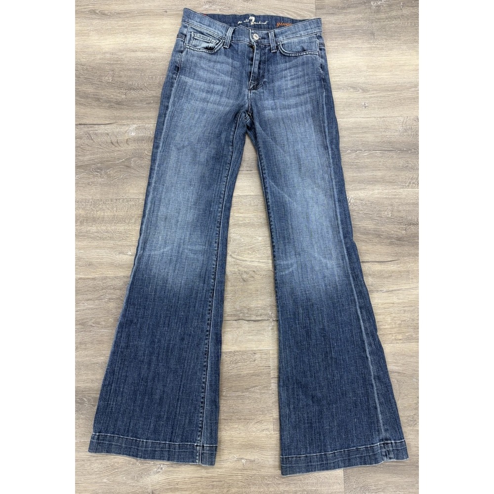7 Seven for all Mankind Womens Ginger Flare Y2K Distressed Mid Rise Jeans SZ 24